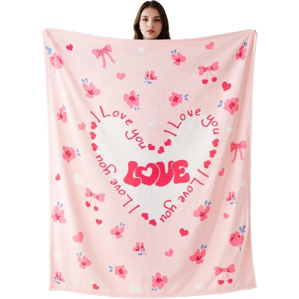 Battilo Love Throw Blanket Pink 50x60 Soft Flannel Gift for Wife Girlfriend